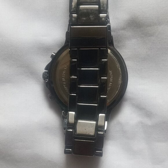 Geneva Japan Move Black Watch Rhinestone Bazel, Gun Metal, New Battery, Working - Picture 2 of 5